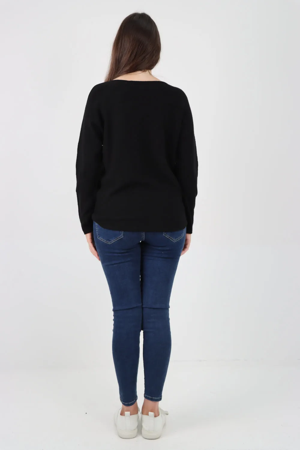 Italian Knitted V Neck Plain Basic Jumper Top