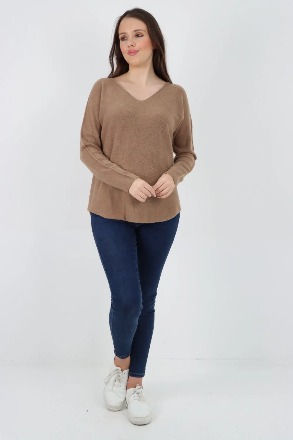 Italian Knitted V Neck Plain Basic Jumper Top