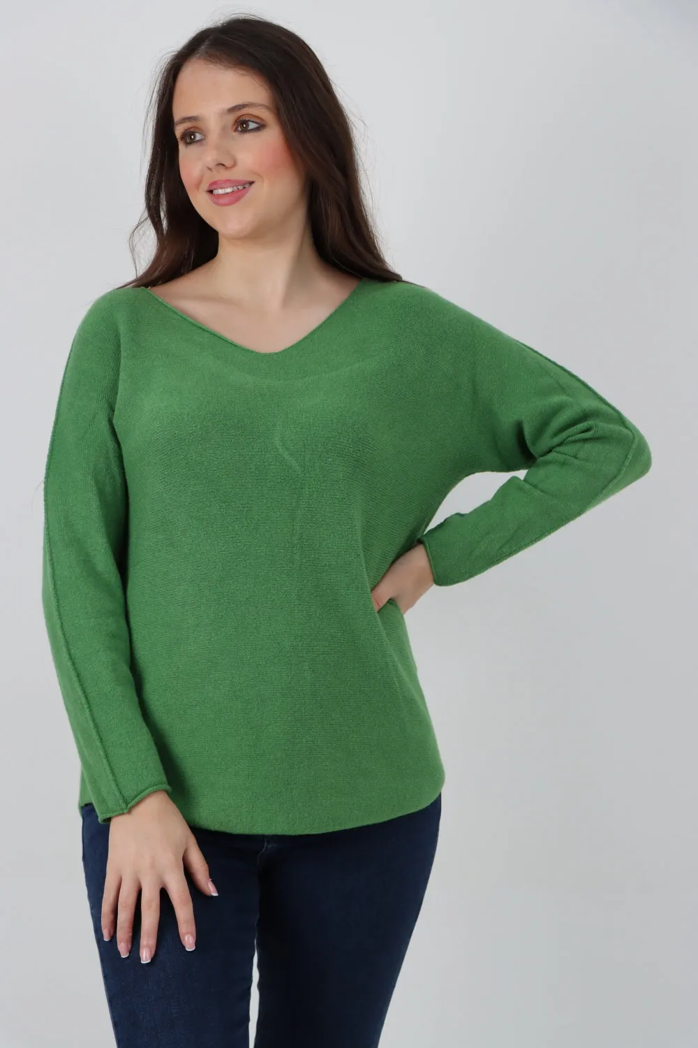 Italian Knitted V Neck Plain Basic Jumper Top