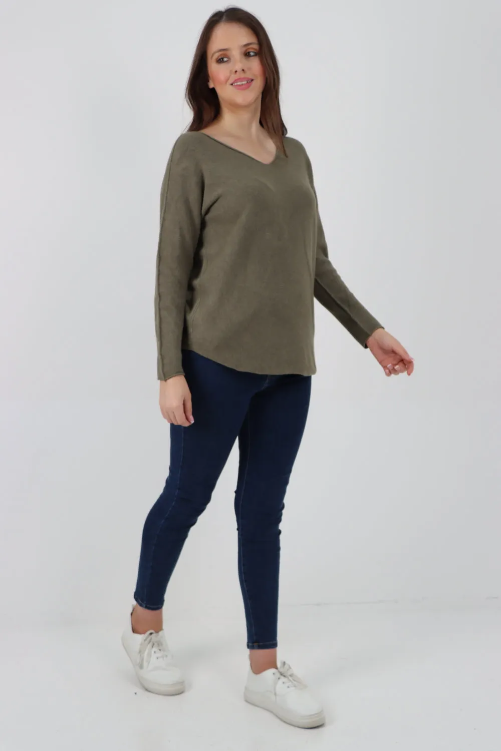 Italian Knitted V Neck Plain Basic Jumper Top