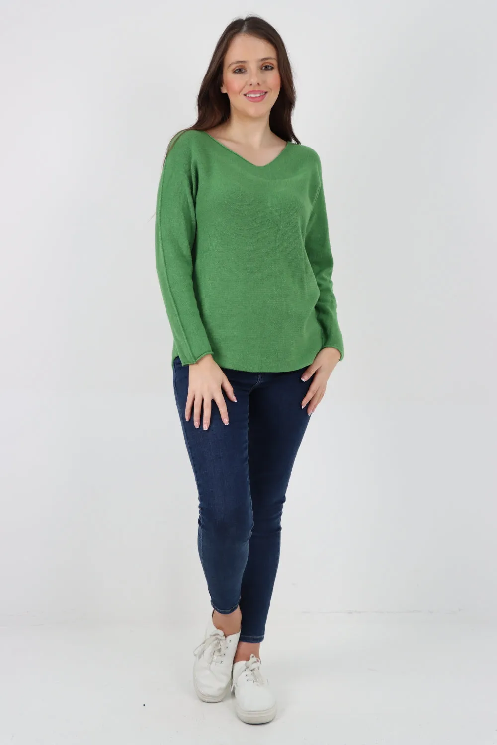 Italian Knitted V Neck Plain Basic Jumper Top