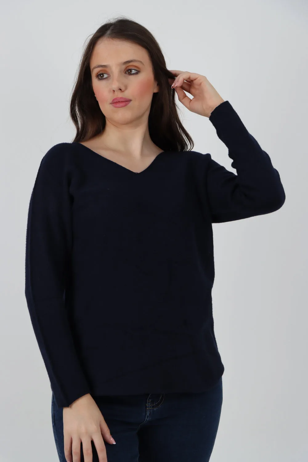 Italian Knitted V Neck Plain Basic Jumper Top