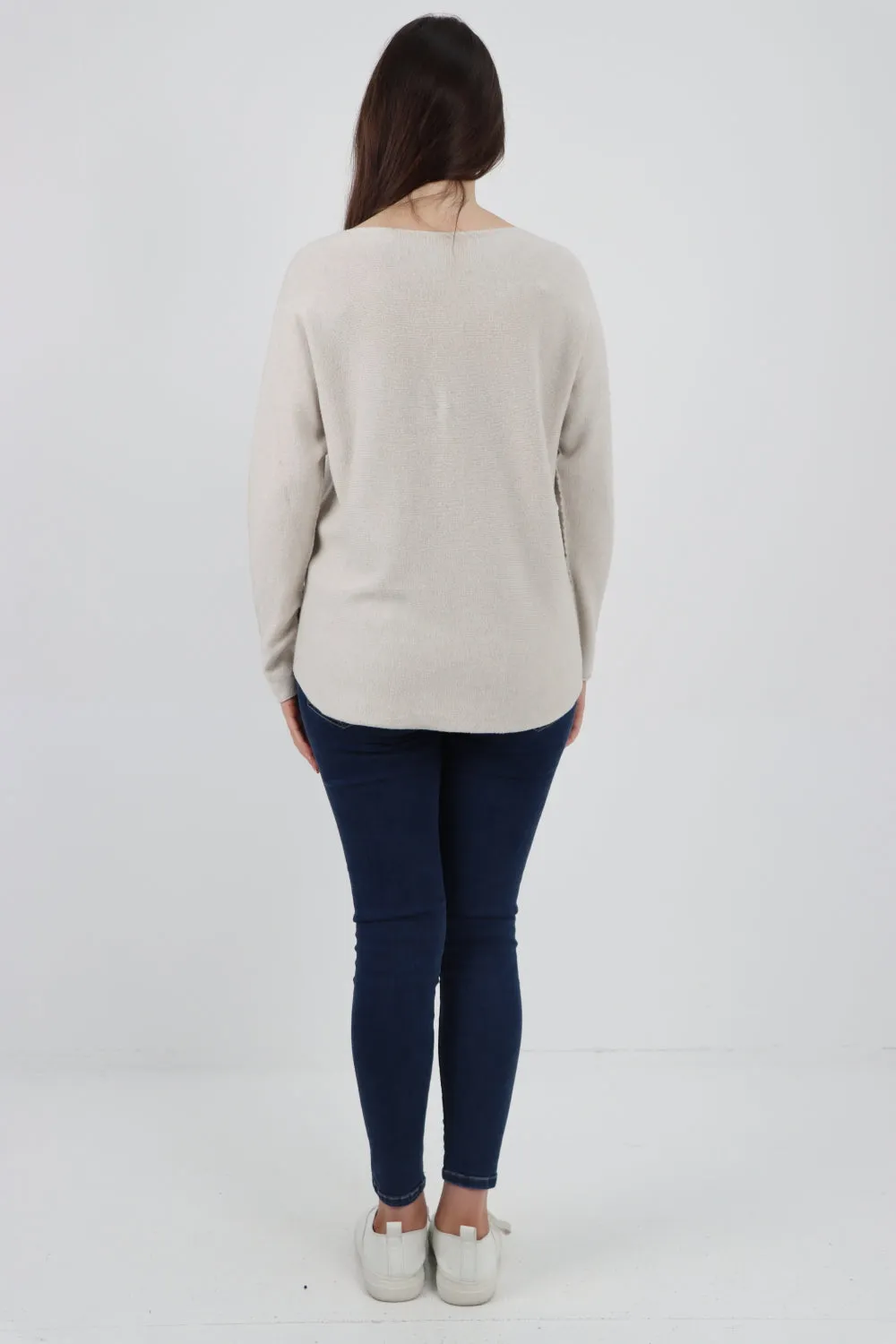 Italian Knitted V Neck Plain Basic Jumper Top