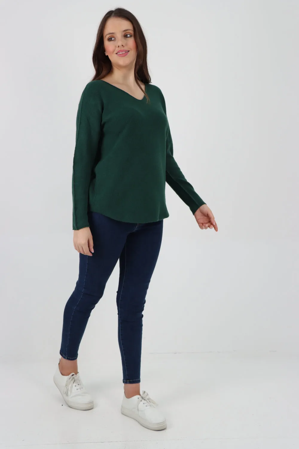 Italian Knitted V Neck Plain Basic Jumper Top