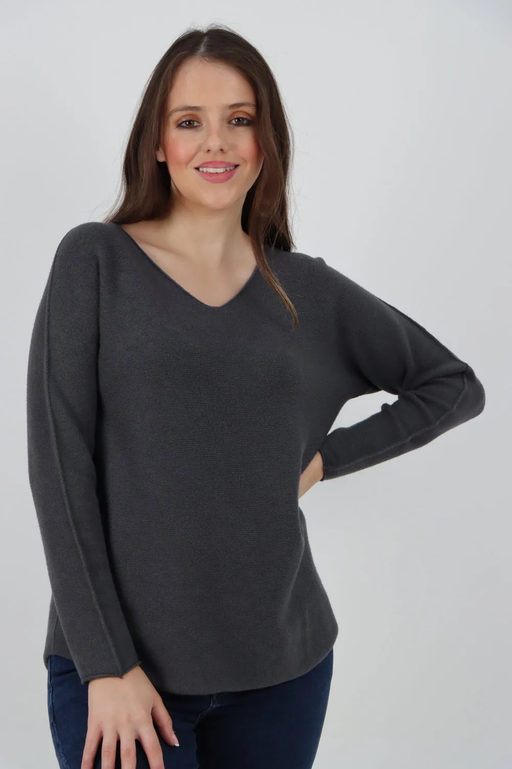 Italian Knitted V Neck Plain Basic Jumper Top