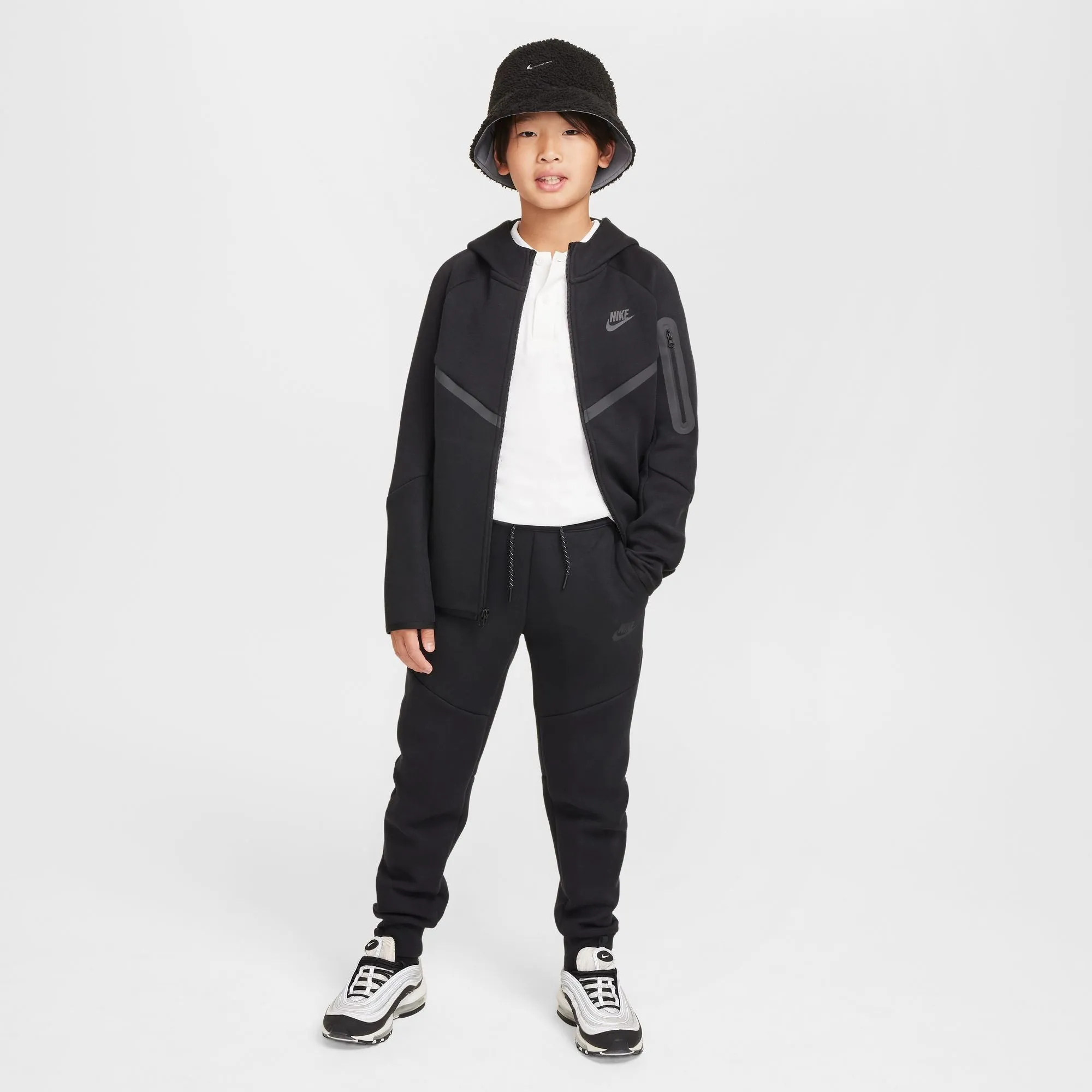 KIDS NIKE TECH FLEECE FULL-ZIP WINDRUNNER WARMUP (BLACK)