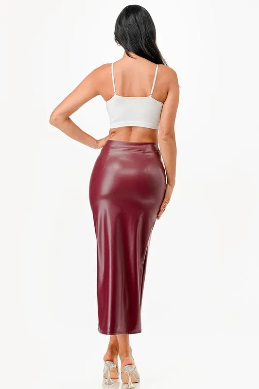 La Scala Side Slit Faux Leather Pencil Skirt