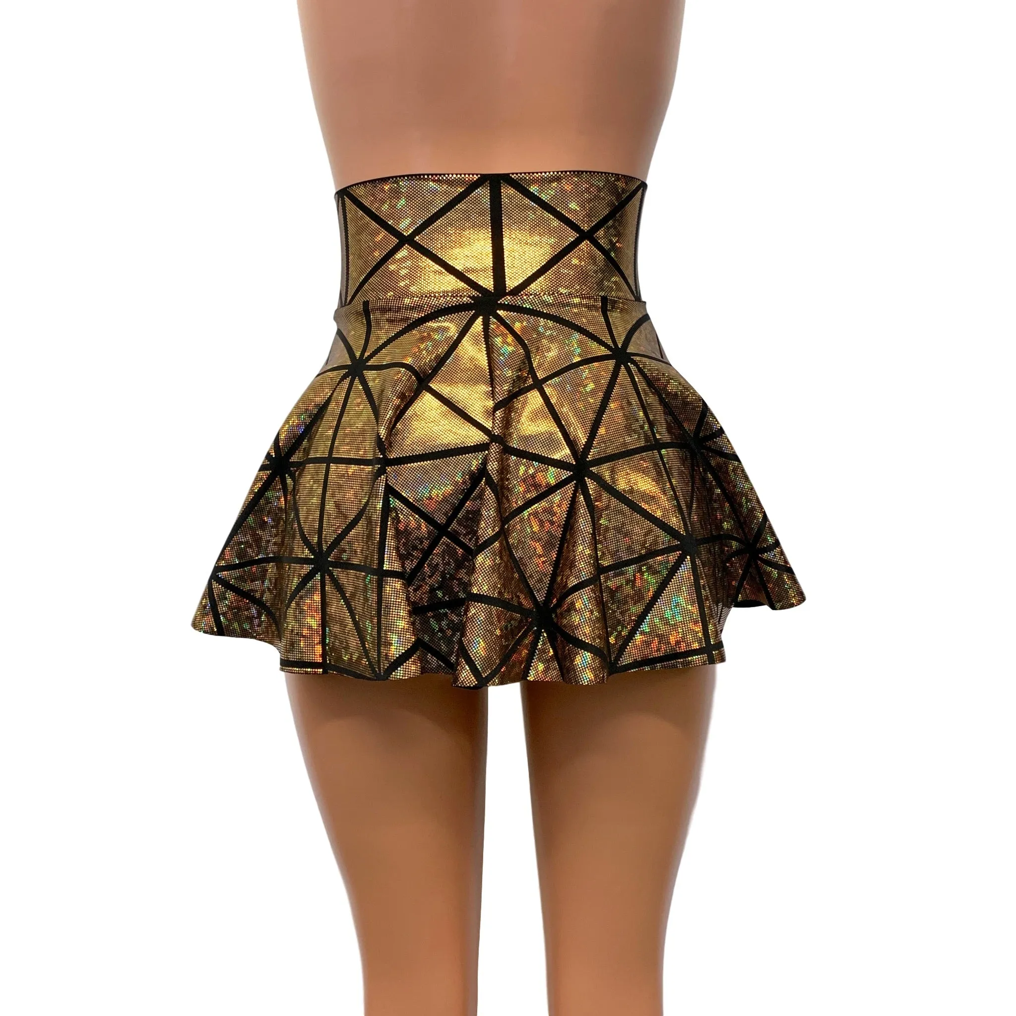 Lace-Up Corset Skirt - Glass Pane Holographic Gold or Silver