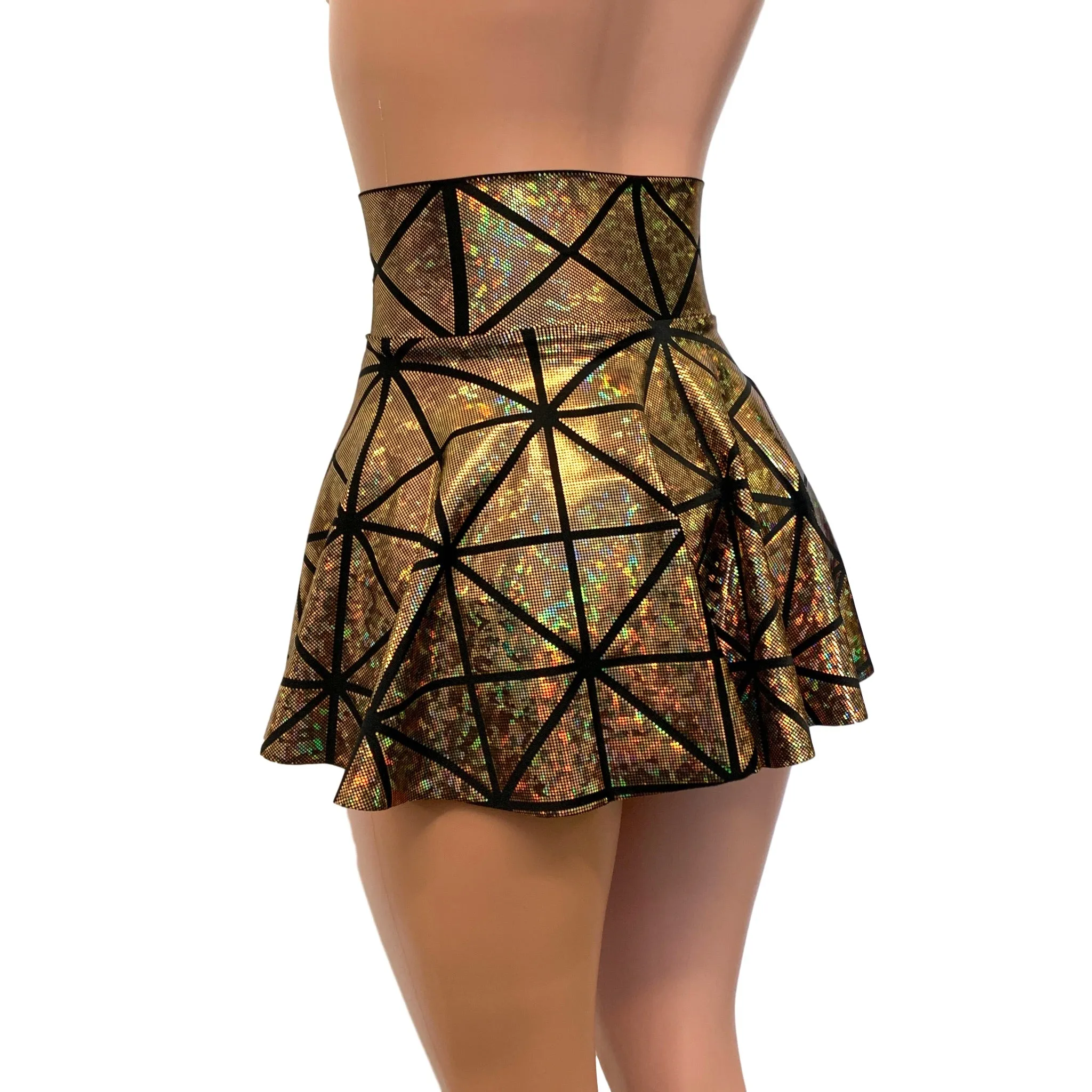 Lace-Up Corset Skirt - Glass Pane Holographic Gold or Silver