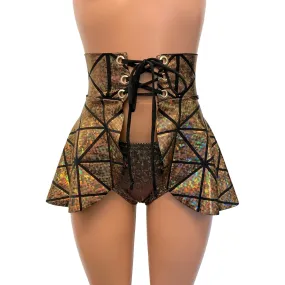 Lace-Up Corset Skirt - Glass Pane Holographic Gold or Silver