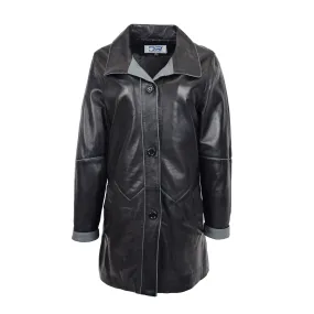 Ladies Classic Parka Real Leather Coat Trim Jacket Black-Grey Elara