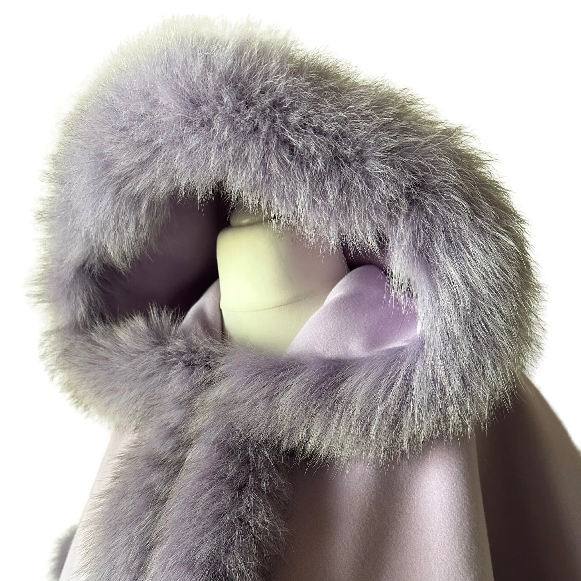 Lavander Women Winter Coat Cape Trim Fox Fur, Women's Poncho Jacket lined, Short Women's coat with a hood