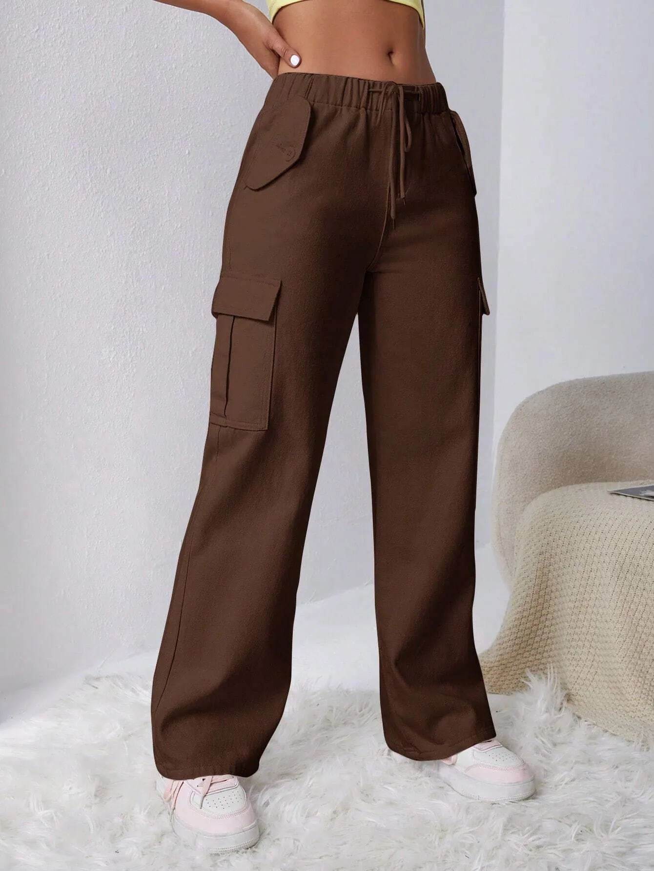 Long Length Regular Fit Denim Cargo Pants