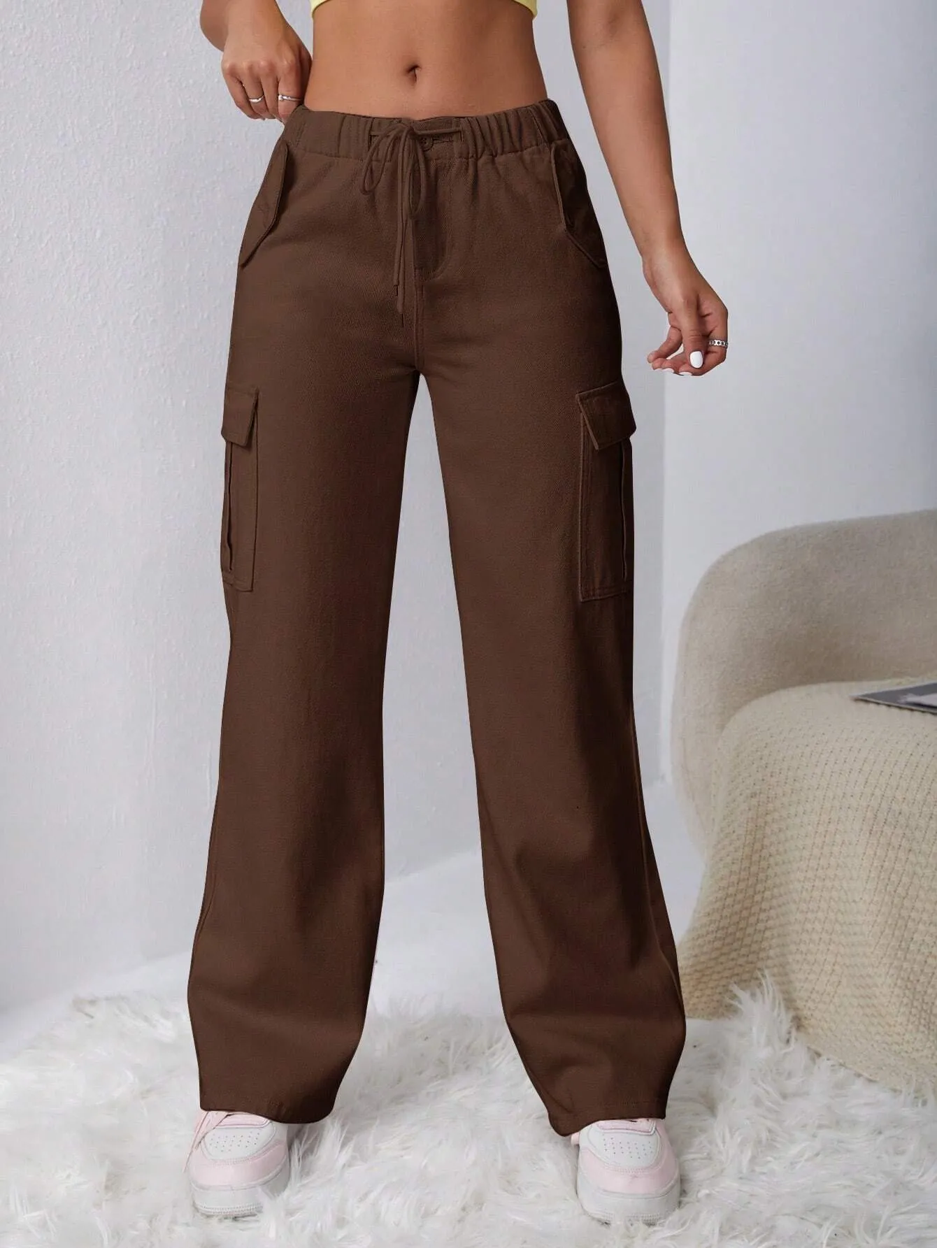Long Length Regular Fit Denim Cargo Pants