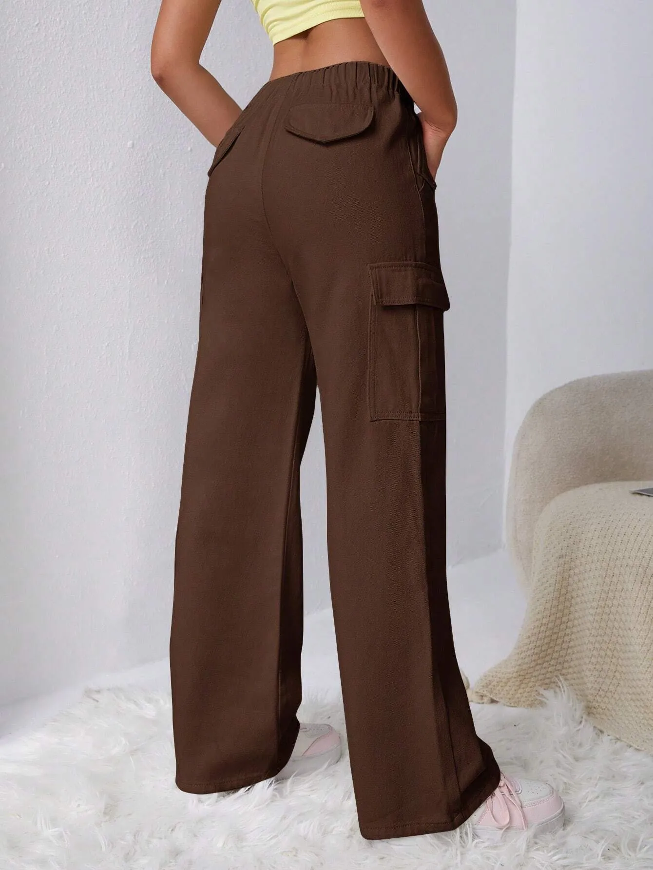 Long Length Regular Fit Denim Cargo Pants