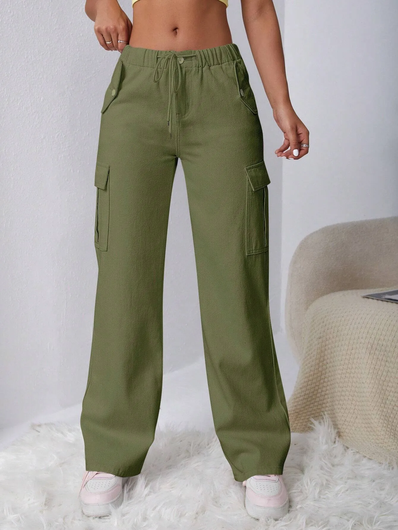 Long Length Regular Fit Denim Cargo Pants