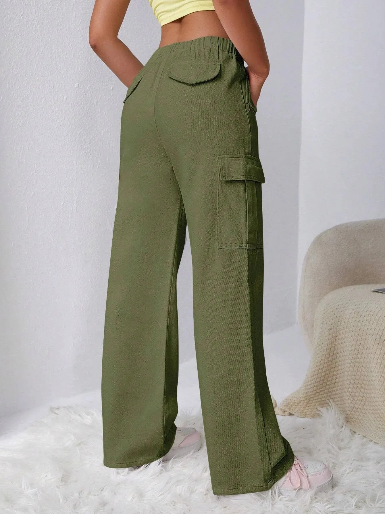 Long Length Regular Fit Denim Cargo Pants
