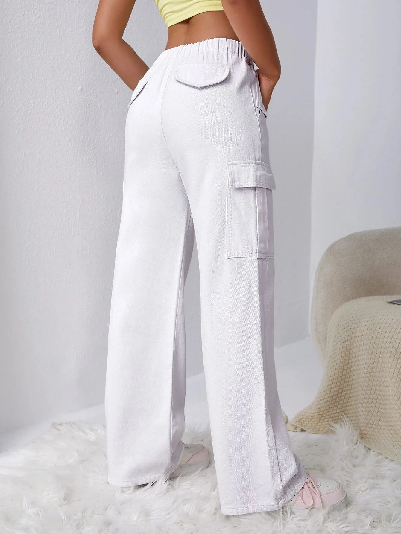 Long Length Regular Fit Denim Cargo Pants