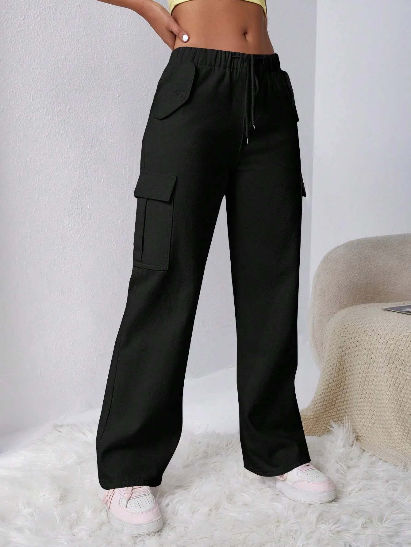 Long Length Regular Fit Denim Cargo Pants