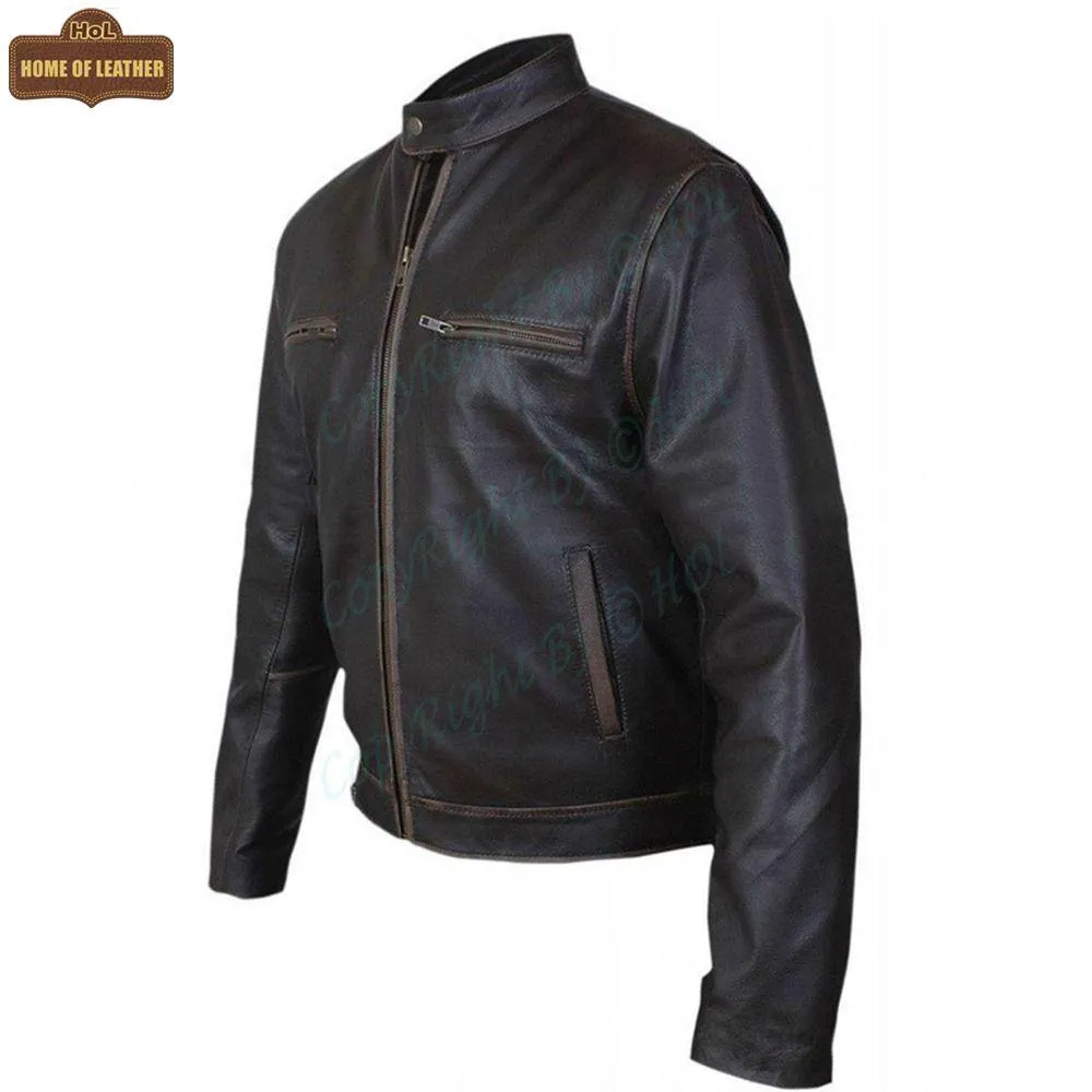 M014 Contraband Mark Wahlberg's Slim Fit Distress Leather Jacket