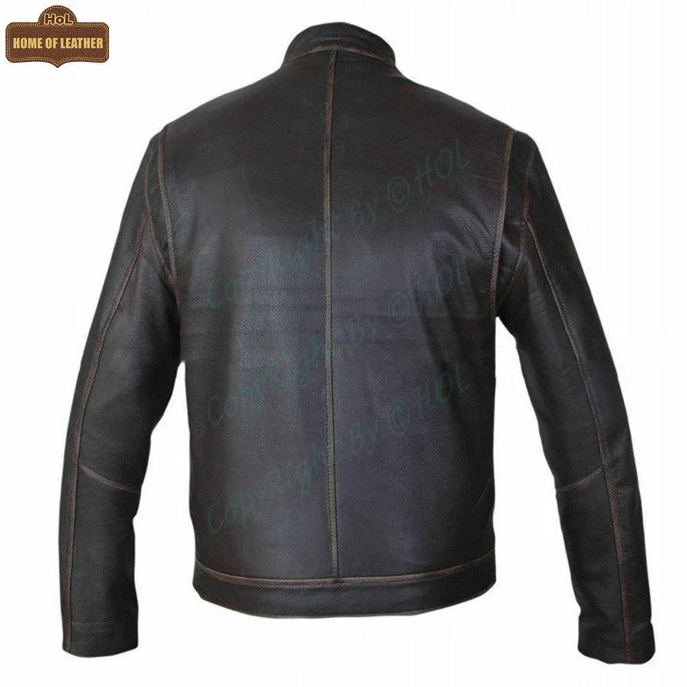 M014 Contraband Mark Wahlberg's Slim Fit Distress Leather Jacket