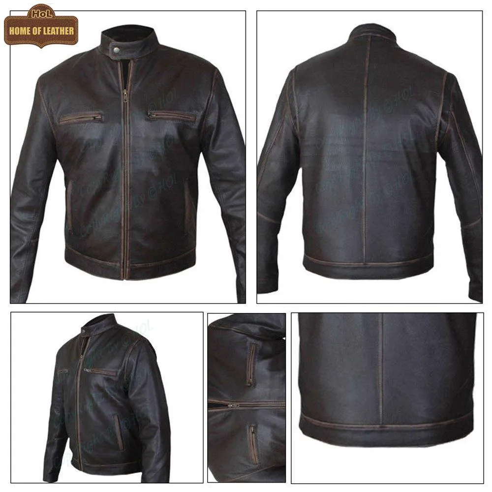 M014 Contraband Mark Wahlberg's Slim Fit Distress Leather Jacket