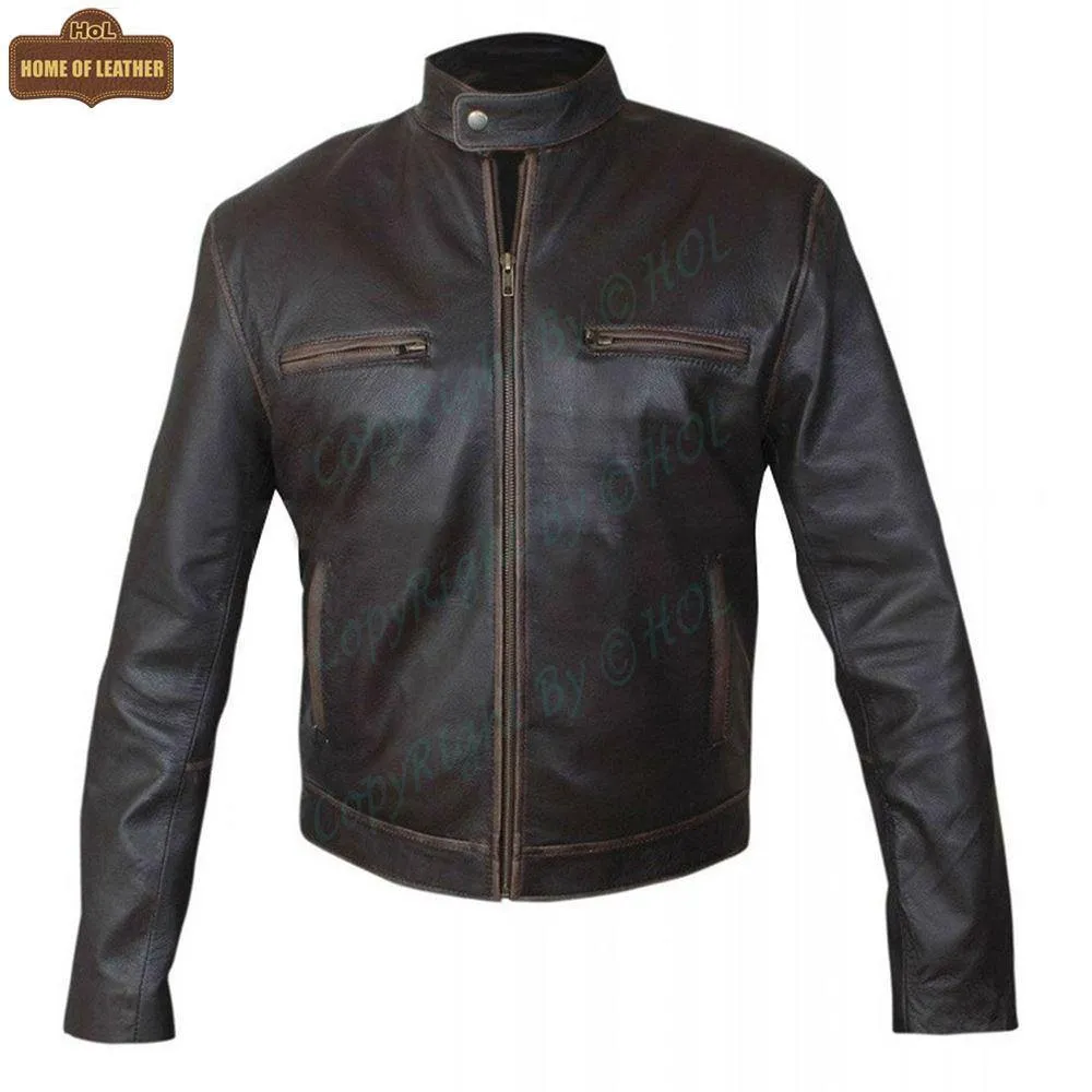 M014 Contraband Mark Wahlberg's Slim Fit Distress Leather Jacket