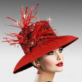 Mason - Feather & Jewel Hat - Red