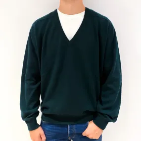 Men's Bottle Green Cashmere Low V-Neck Jumper Extra Extra Large