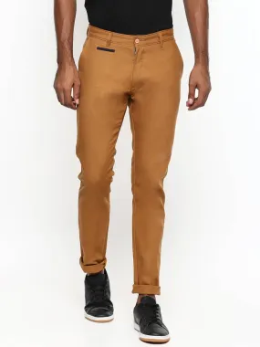 Men's Brown Cotton Solid Mid-Rise Casual Regular Fit Chinos