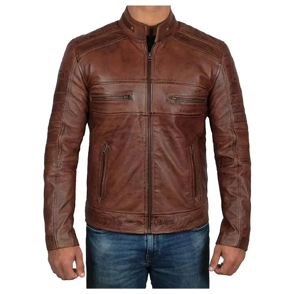 Men's Oxblood Bomber Wax Leather Jacket - Stylish & Bold