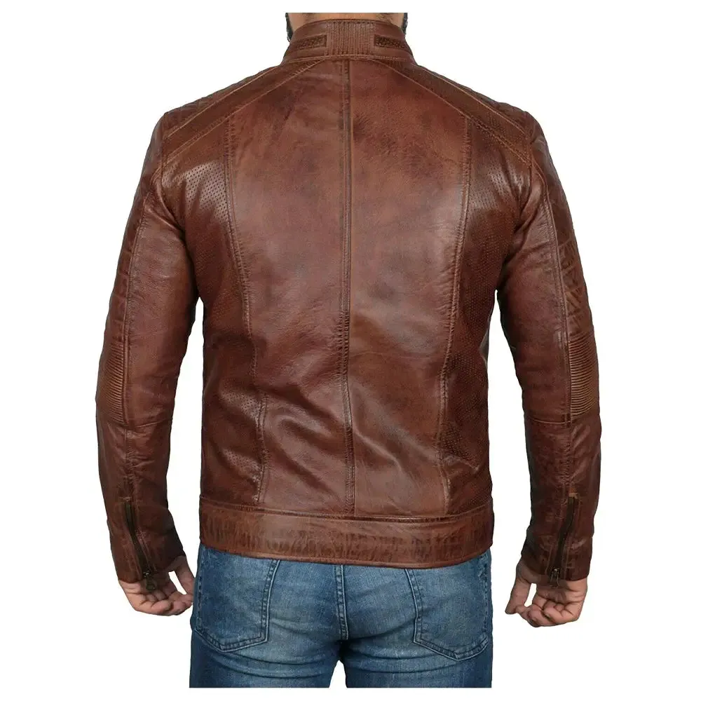 Men's Oxblood Bomber Wax Leather Jacket - Stylish & Bold