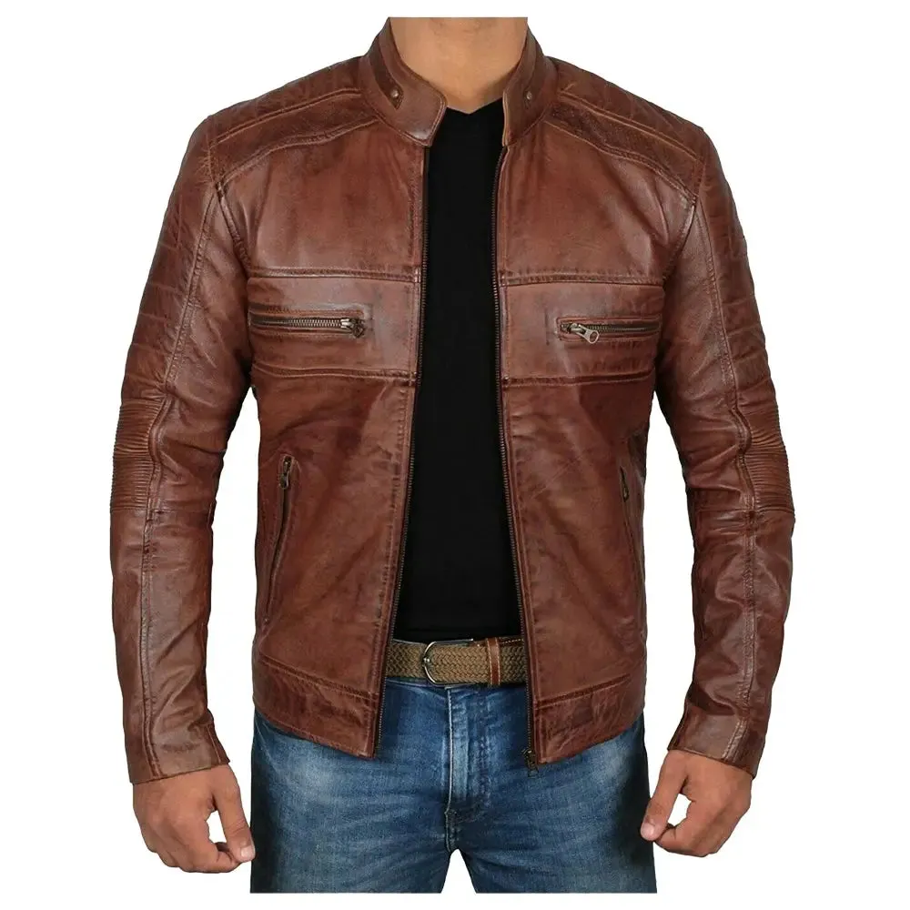 Men's Oxblood Bomber Wax Leather Jacket - Stylish & Bold