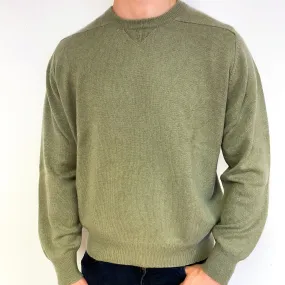 Men's Sage Green Cashmere Crew Neck Jumper Extra Extra Large