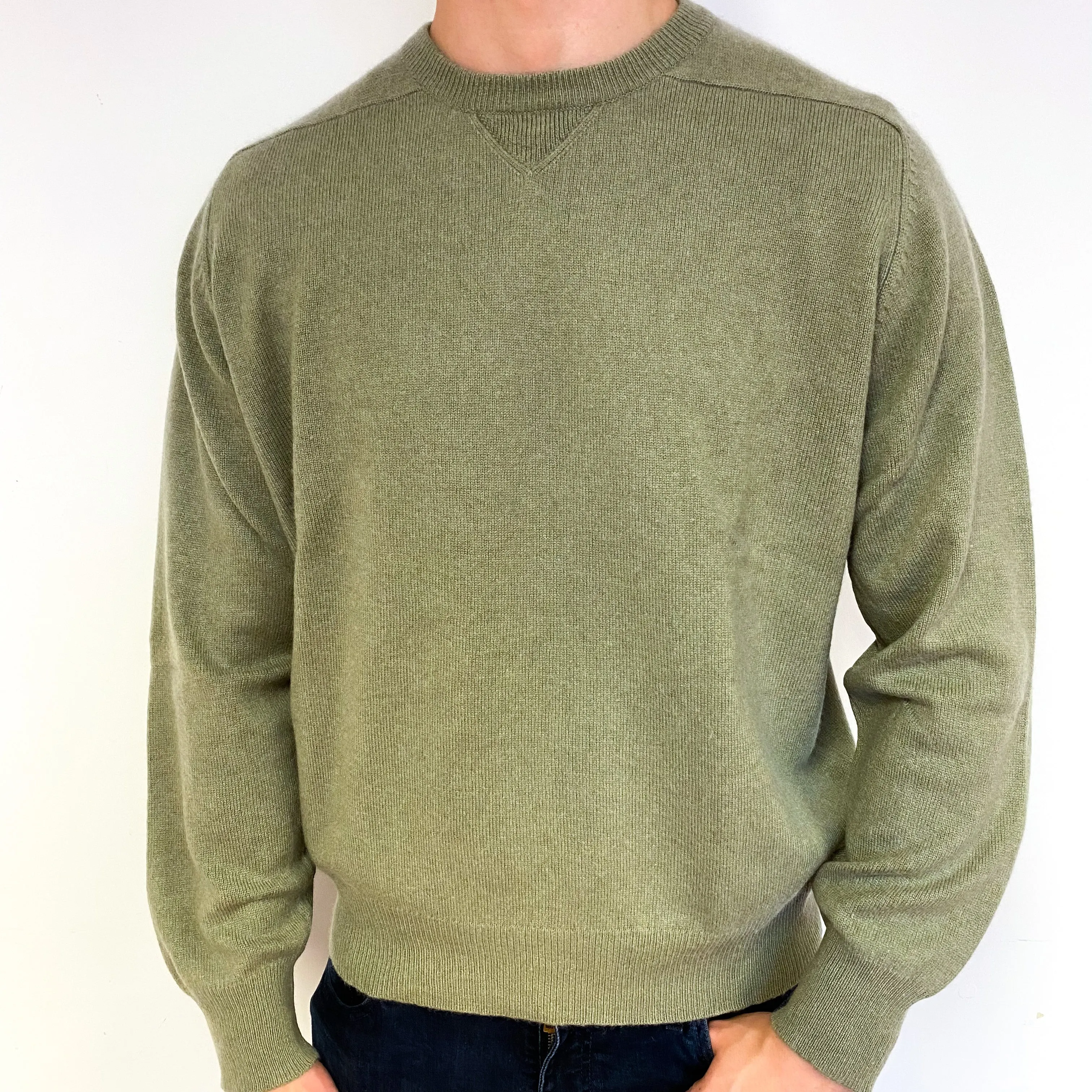 Men's Sage Green Cashmere Crew Neck Jumper Extra Extra Large