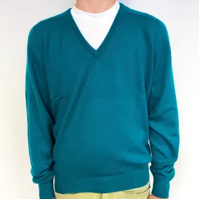 Men's Vintage Emerald Green Cashmere V-Neck Jumper Large