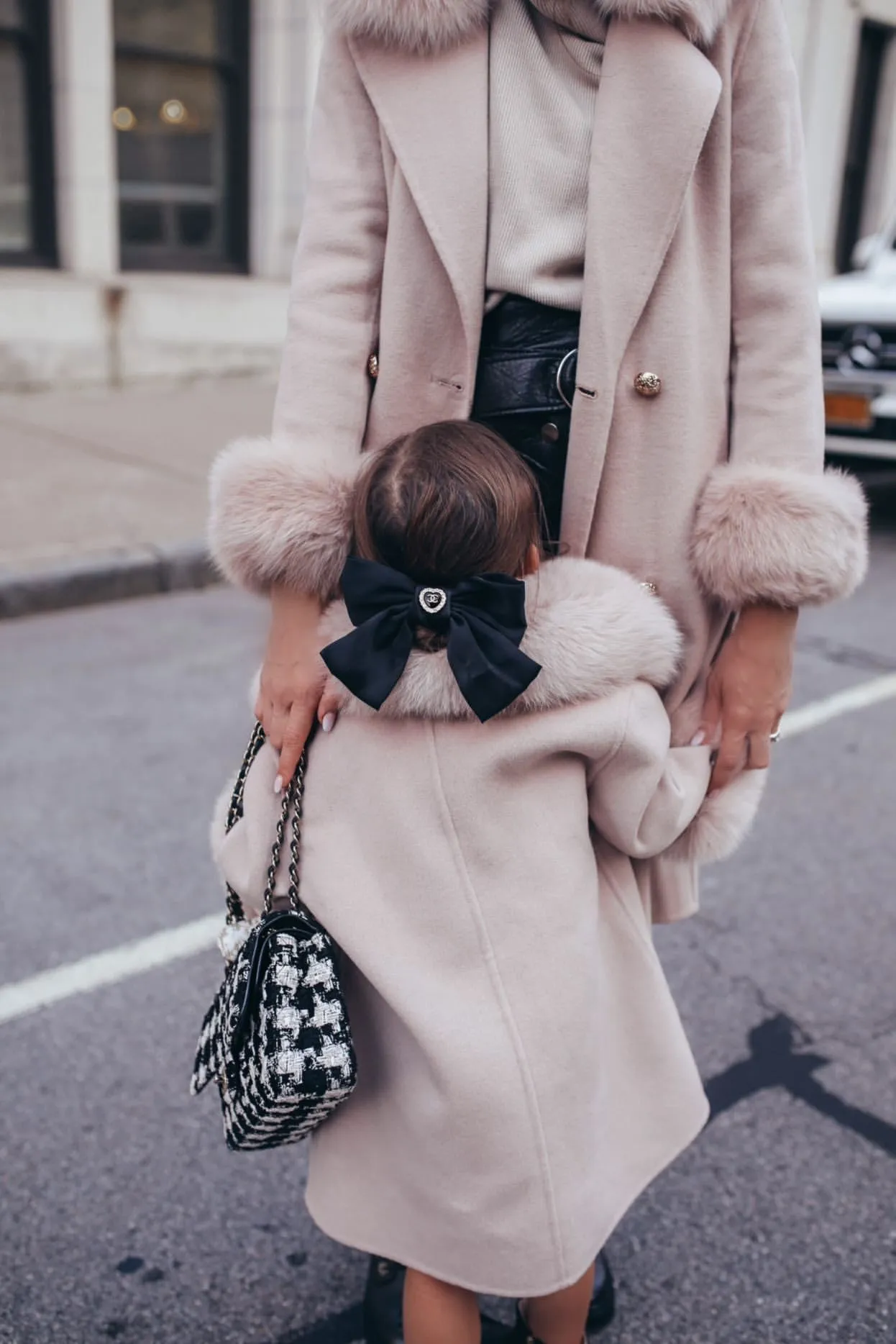 MI LOVES SIGNATURE Luxurious Cashmere kids coat with Fox fur trim and cuffs in Beautiful Nude colour