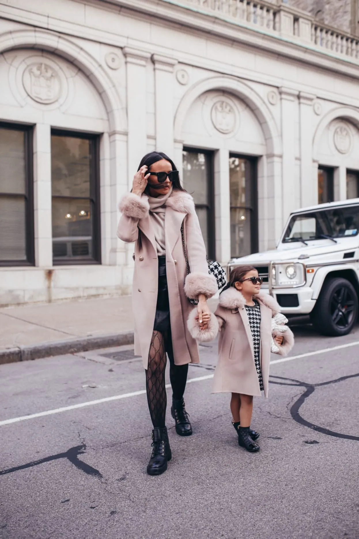 MI LOVES SIGNATURE Luxurious Cashmere kids coat with Fox fur trim and cuffs in Beautiful Nude colour