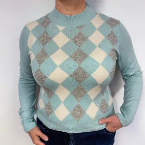 Mint Green Diamond Cashmere Turtle Neck Jumper Large