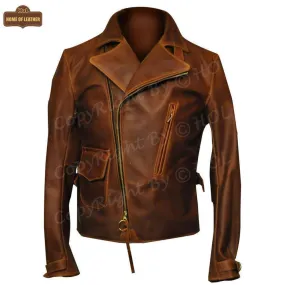 MMJ15 Men's Captain America The First Avengers Distressed Brown Army Style Biker Jacket