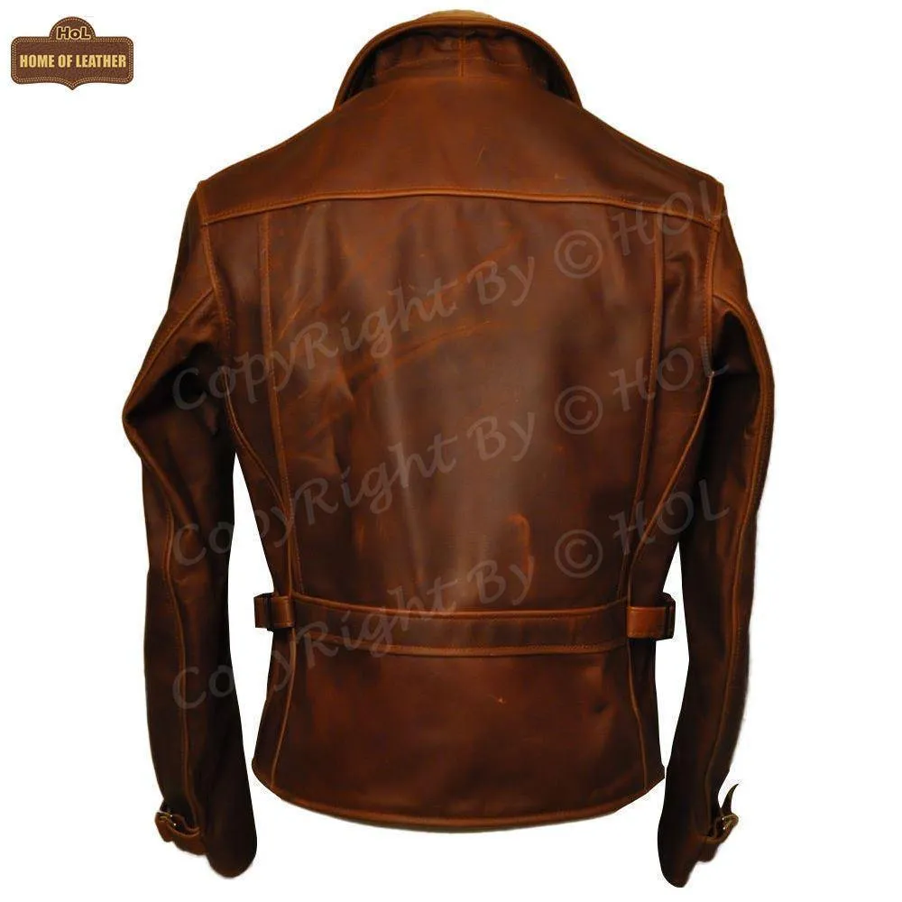 MMJ15 Men's Captain America The First Avengers Distressed Brown Army Style Biker Jacket