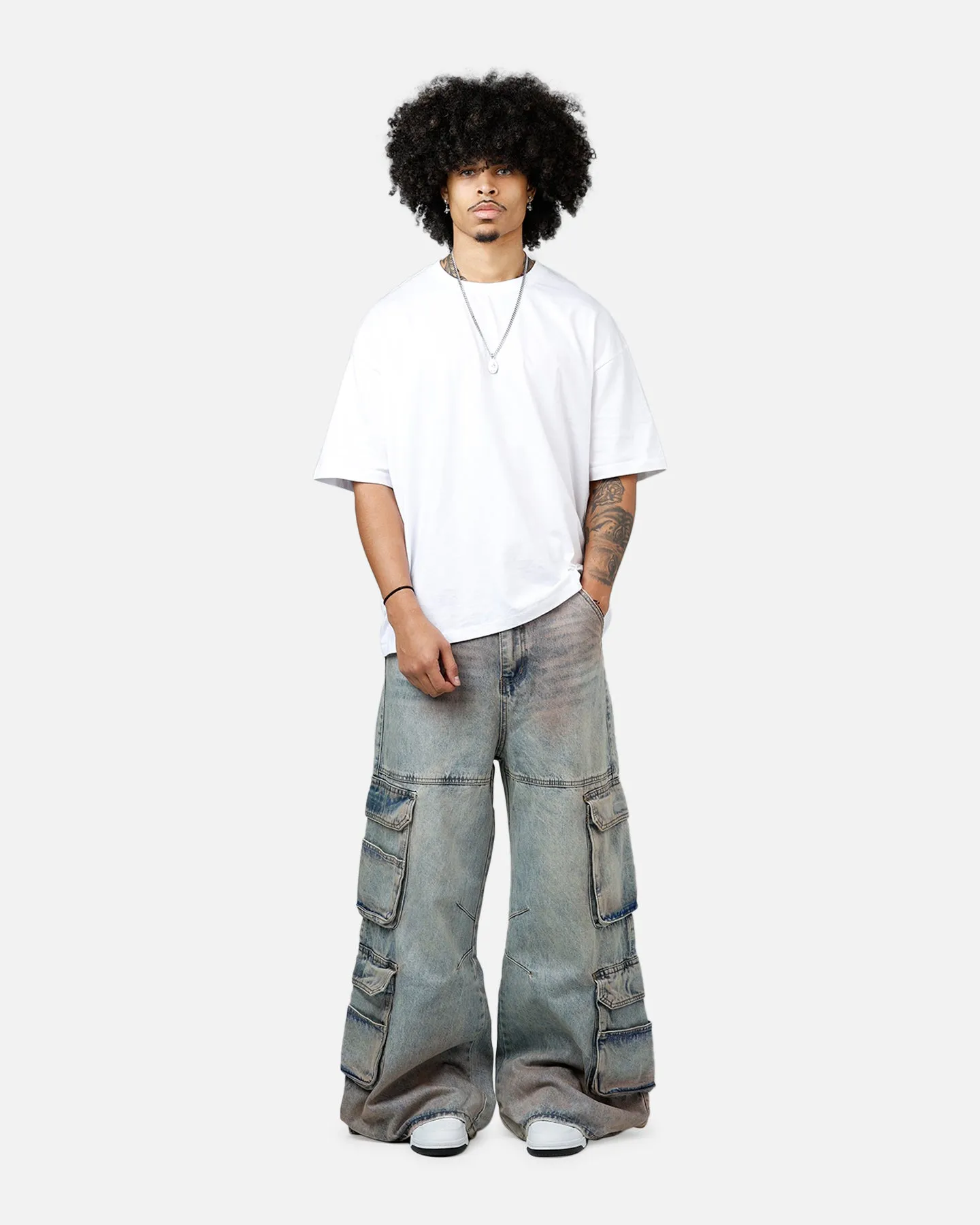 MNML Dune Double Cargo Denim Pants Blue/Red