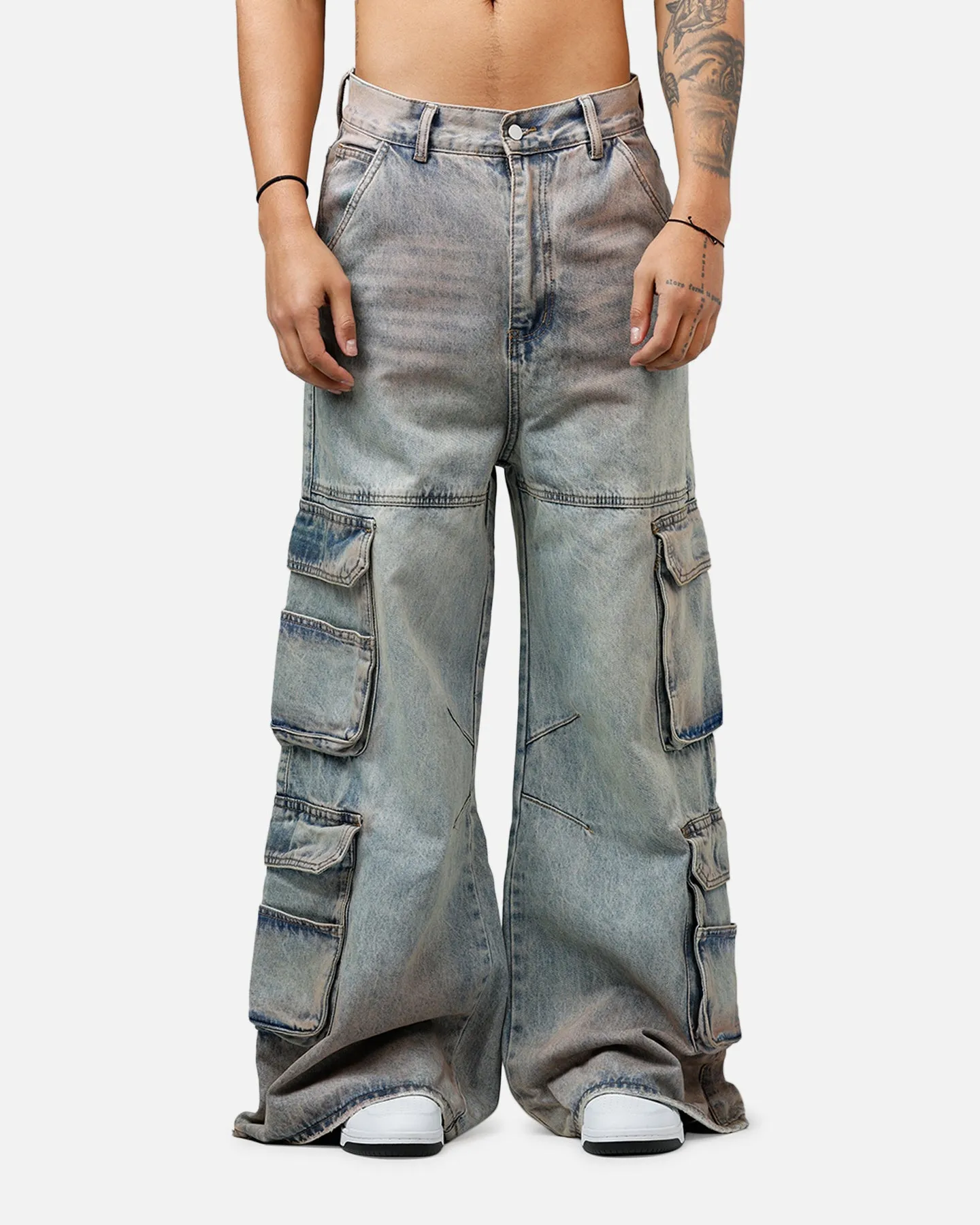 MNML Dune Double Cargo Denim Pants Blue/Red