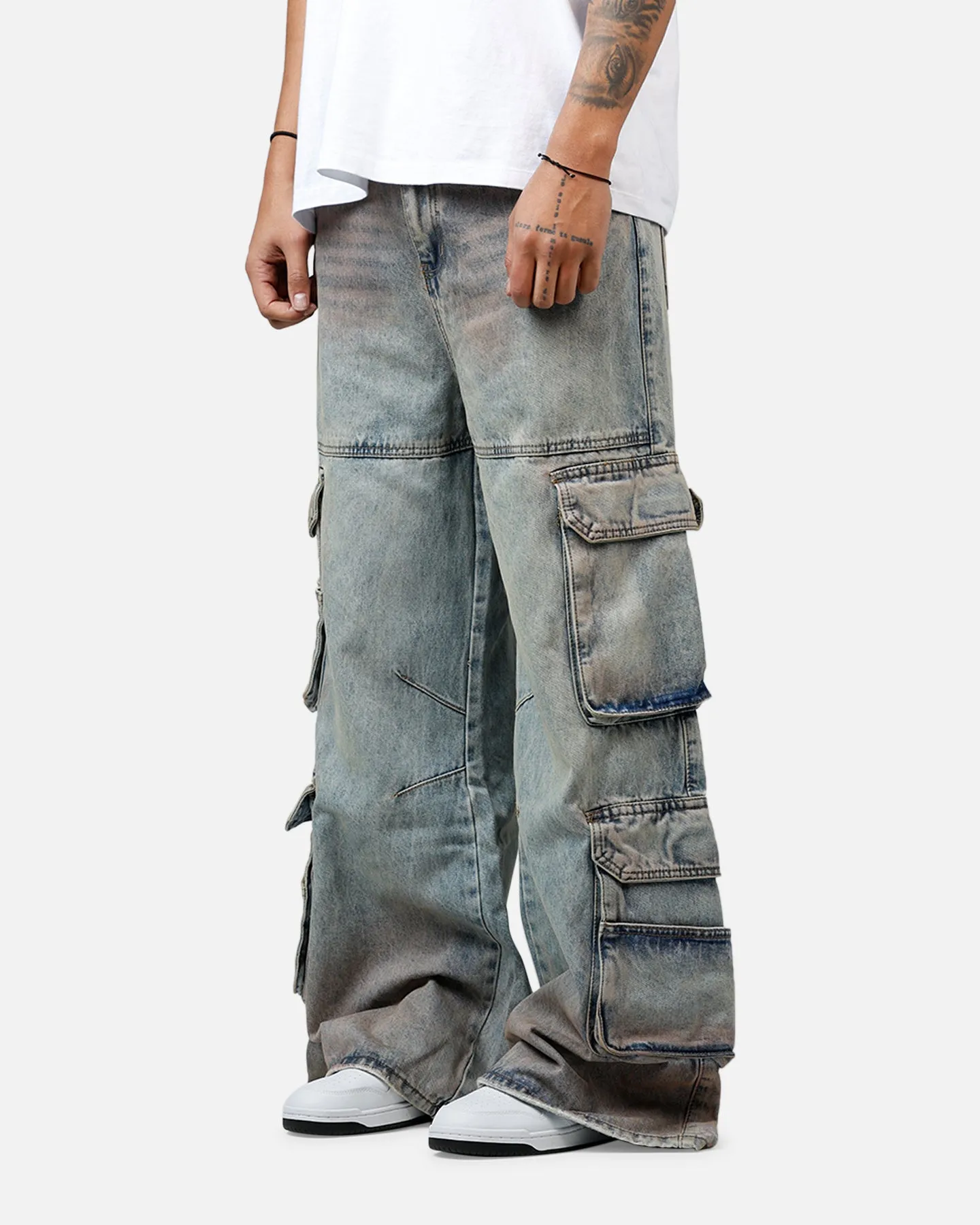 MNML Dune Double Cargo Denim Pants Blue/Red