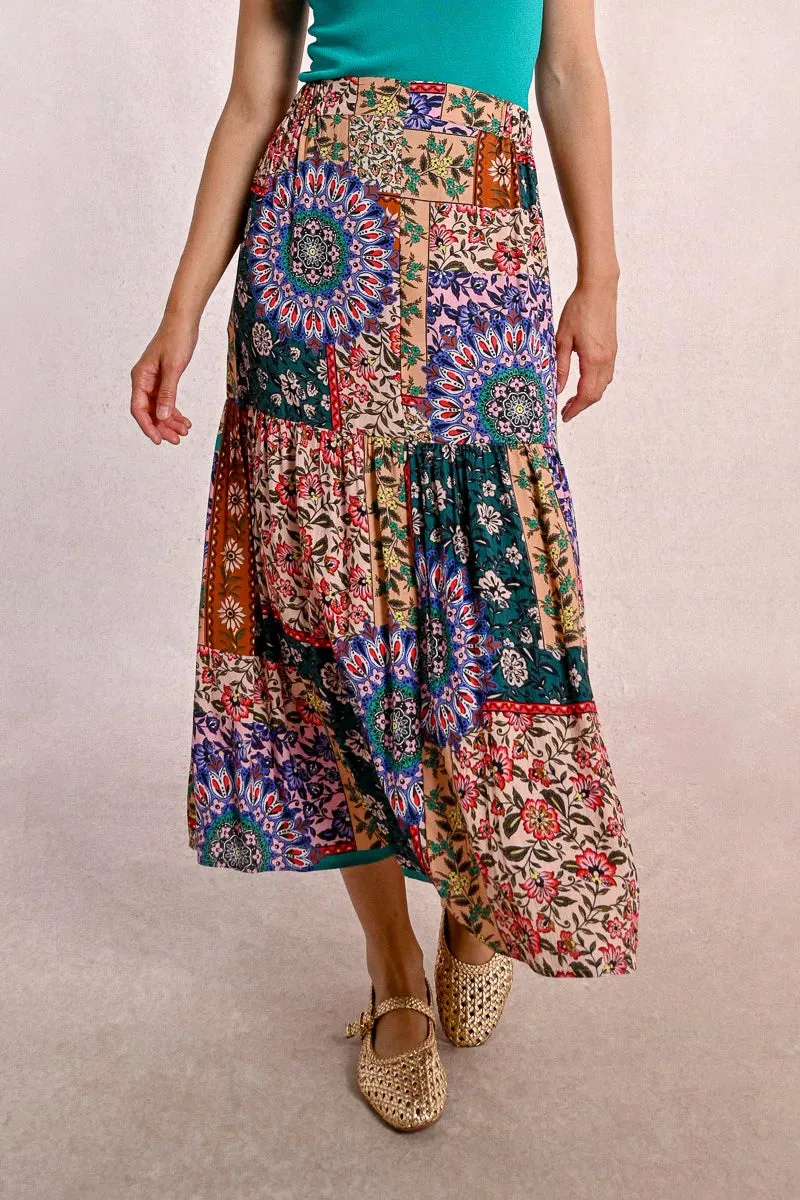 Multicolor Patchwork Midi Skirt