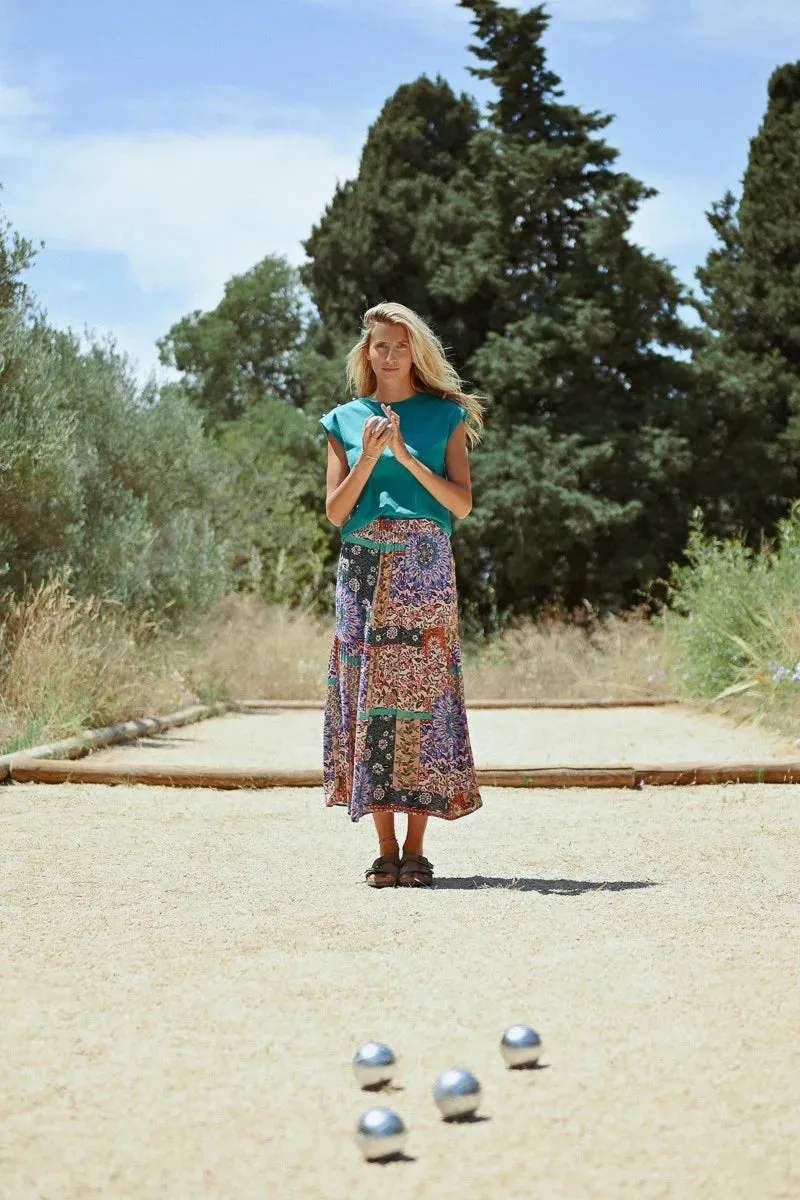 Multicolor Patchwork Midi Skirt
