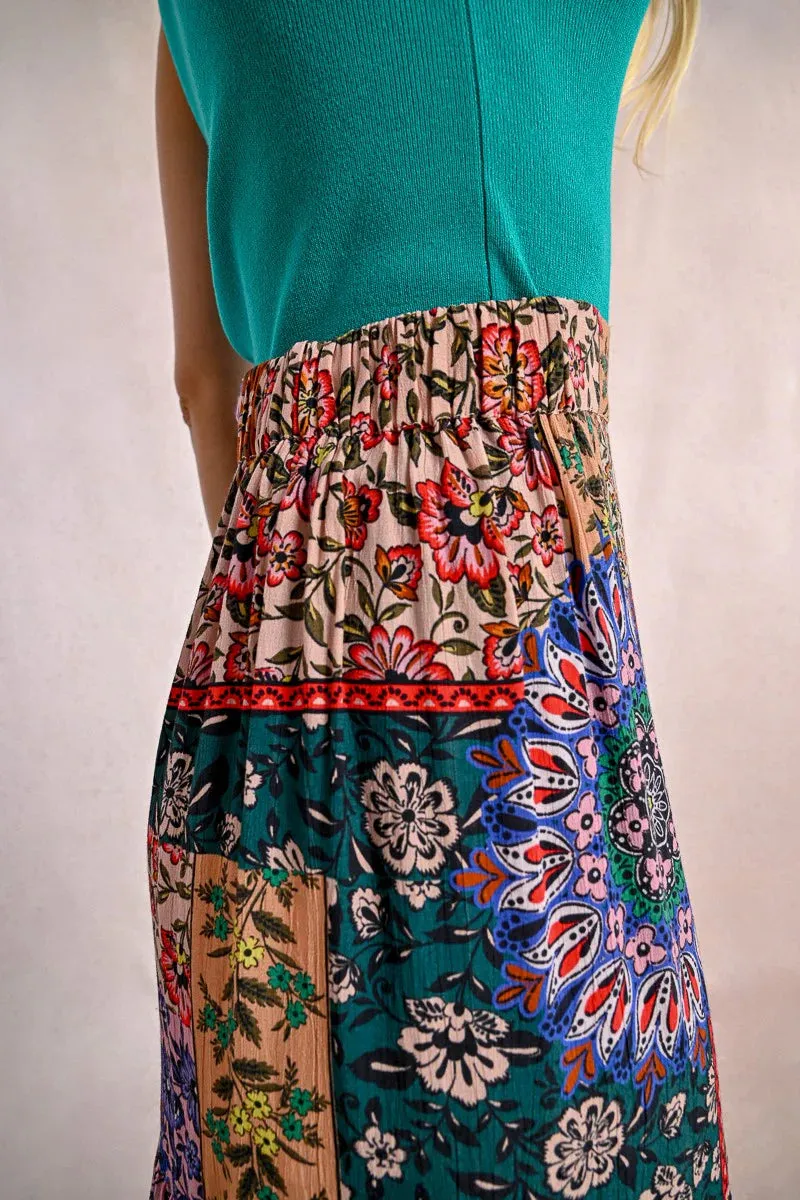 Multicolor Patchwork Midi Skirt