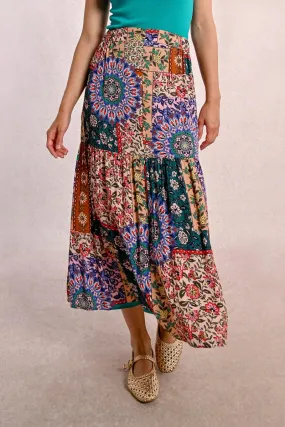 Multicolor Patchwork Midi Skirt