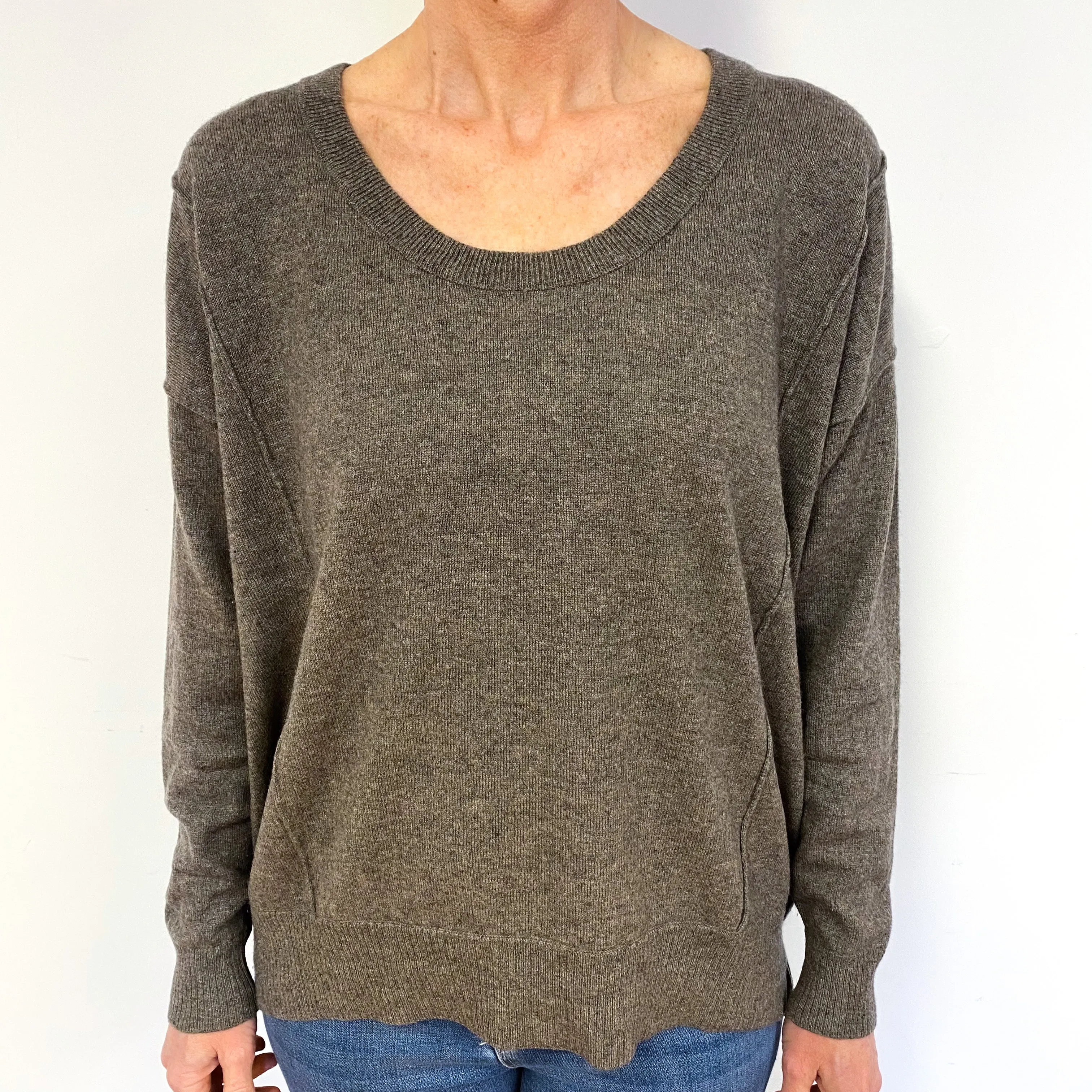 Muted Brown Cashmere Crew Neck Jumper Medium