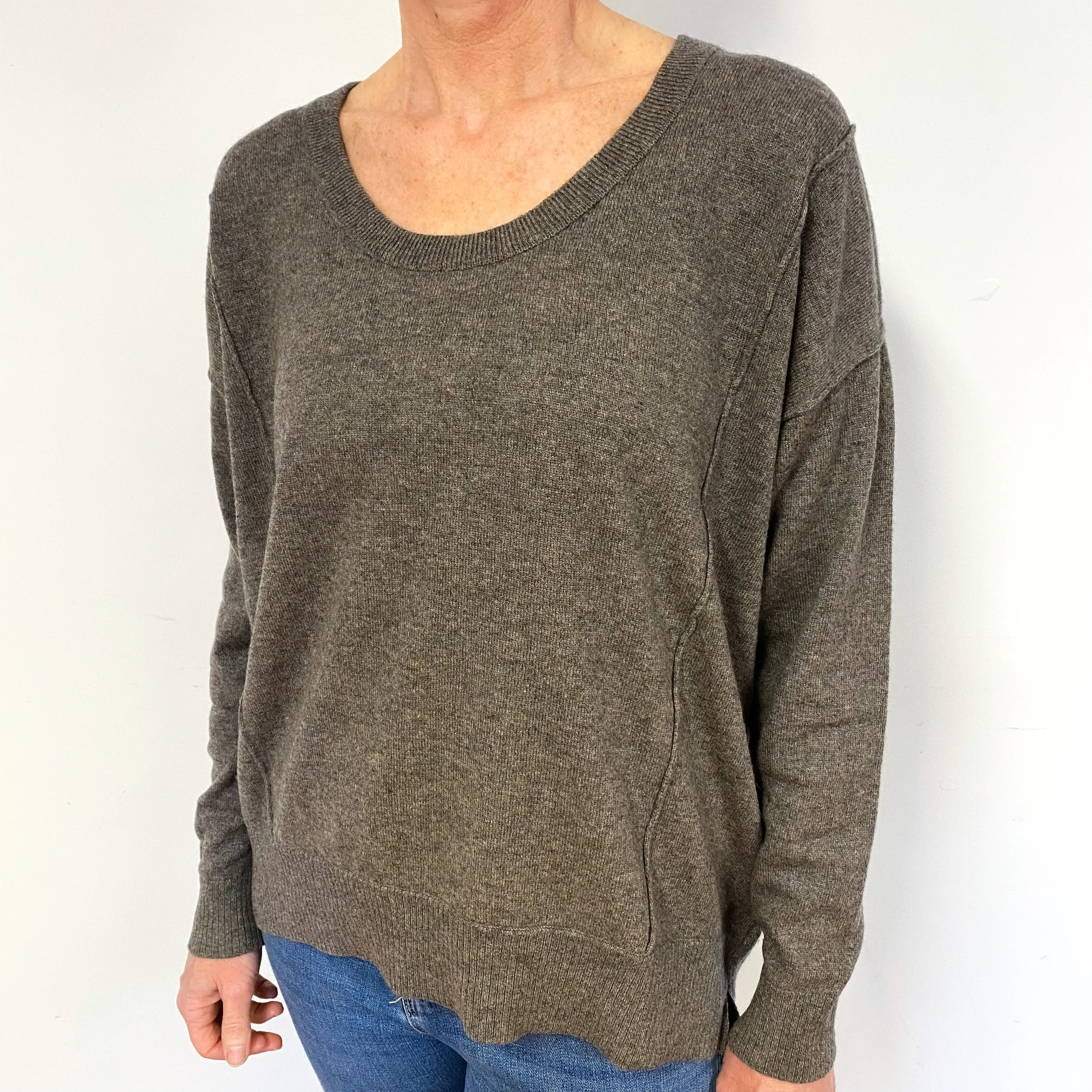 Muted Brown Cashmere Crew Neck Jumper Medium